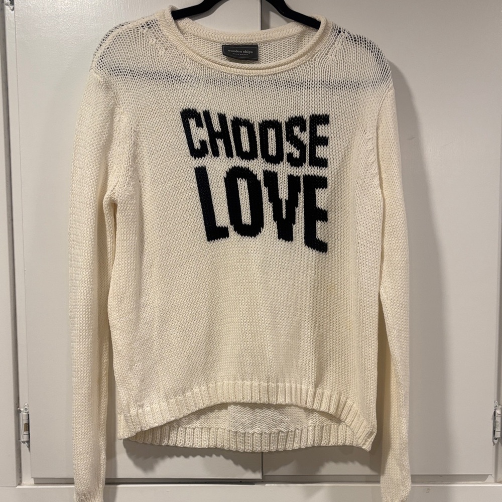 Wooden Ships Cream Sweater "CHOOSE LOVE" with Black Lettering